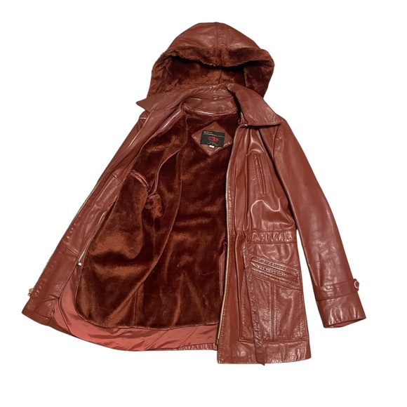 Vintage 70/80s Fantastic International of CA Leather Coat w/ Hood & Liner Sz 40‎ - Picture 2 of 10
